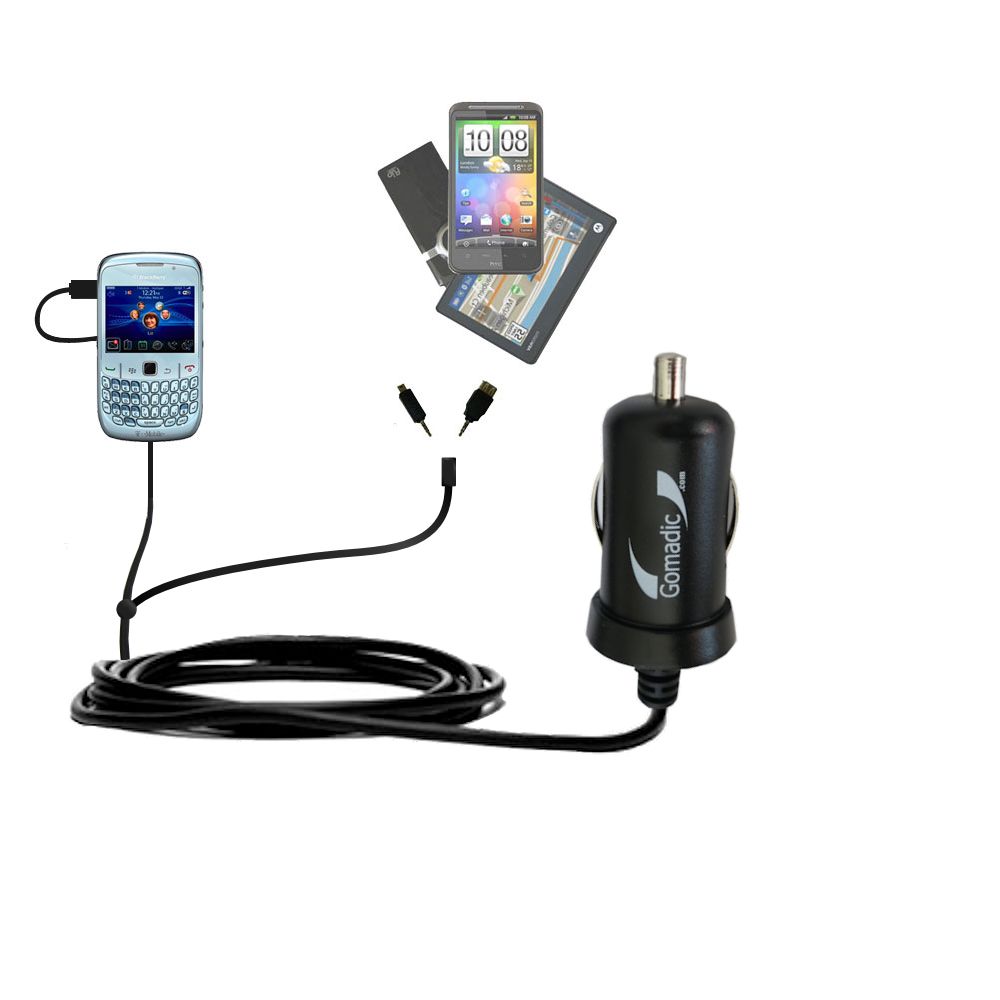 mini Double Car Charger with tips including compatible with the Blackberry Gemini