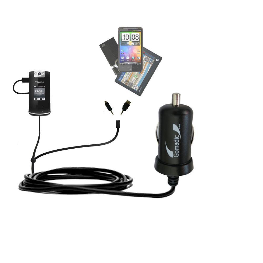 mini Double Car Charger with tips including compatible with the Blackberry Kickstart