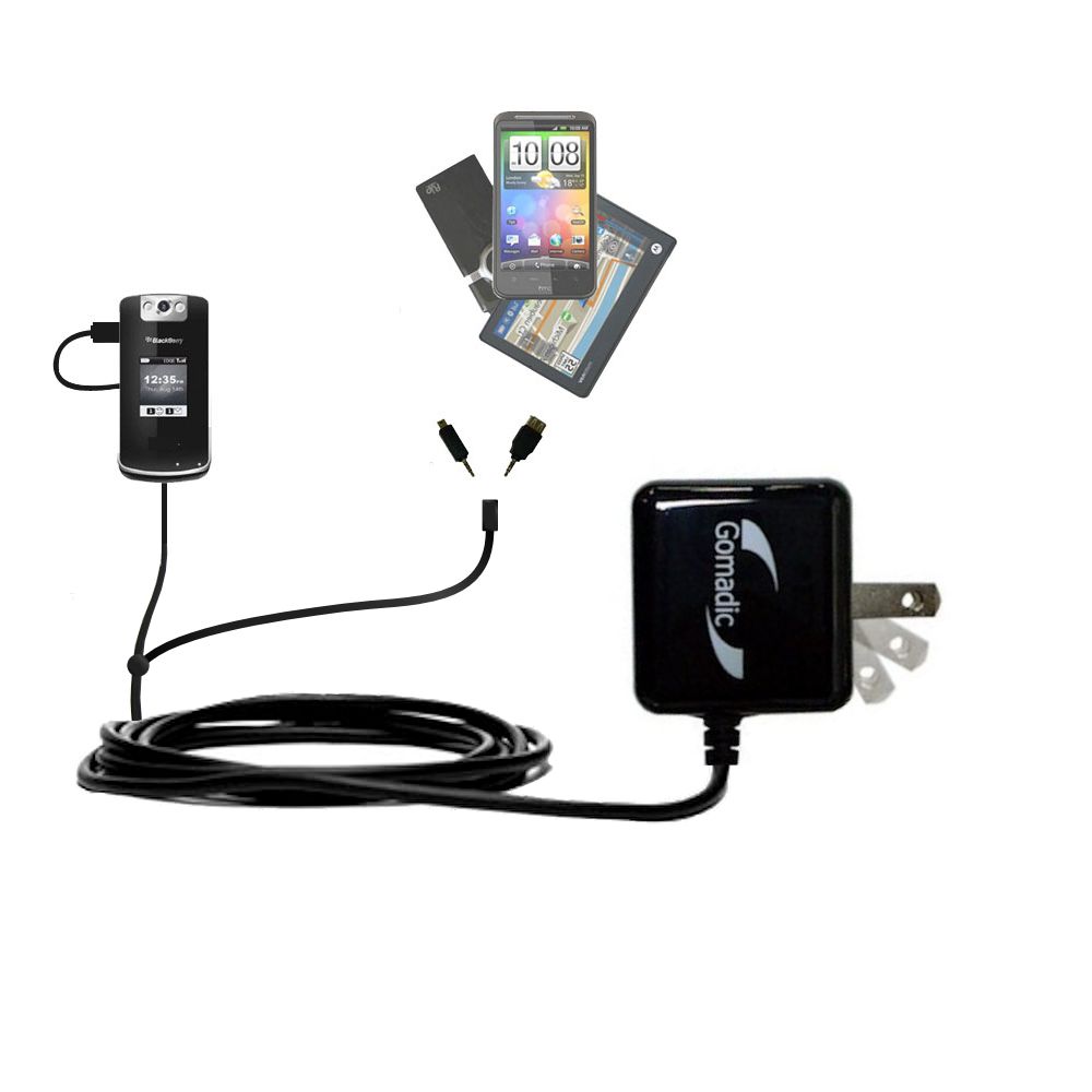 Double Wall Home Charger with tips including compatible with the Blackberry Kickstart