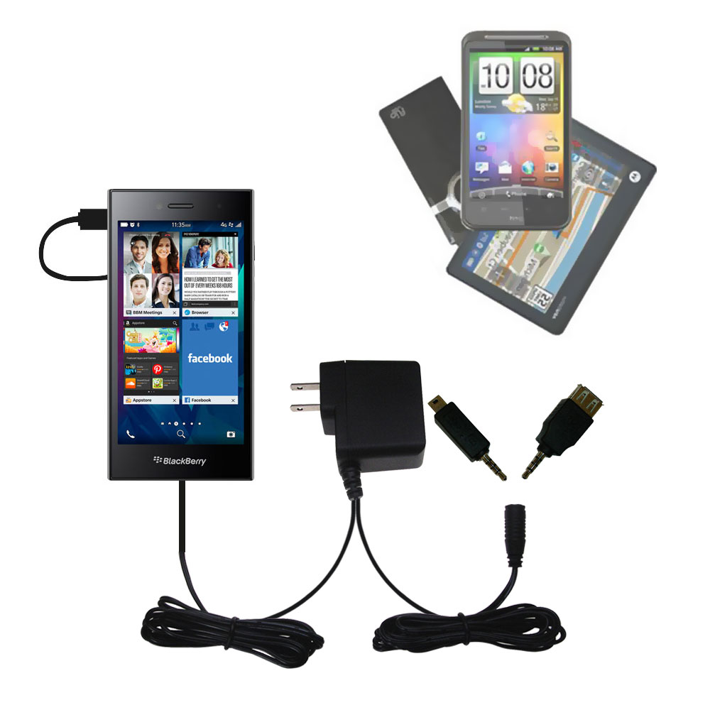Double Wall Home Charger with tips including compatible with the Blackberry Leap