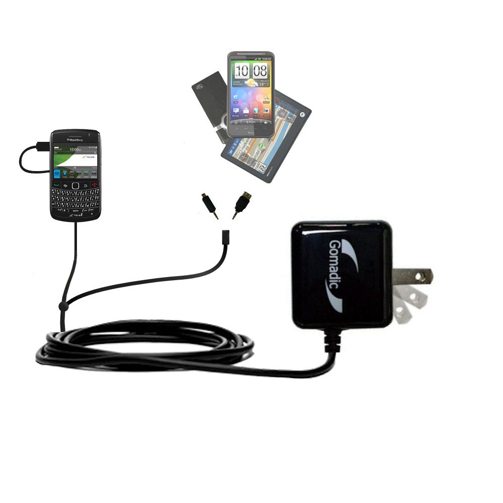 Double Wall Home Charger with tips including compatible with the Blackberry Onyx 9700