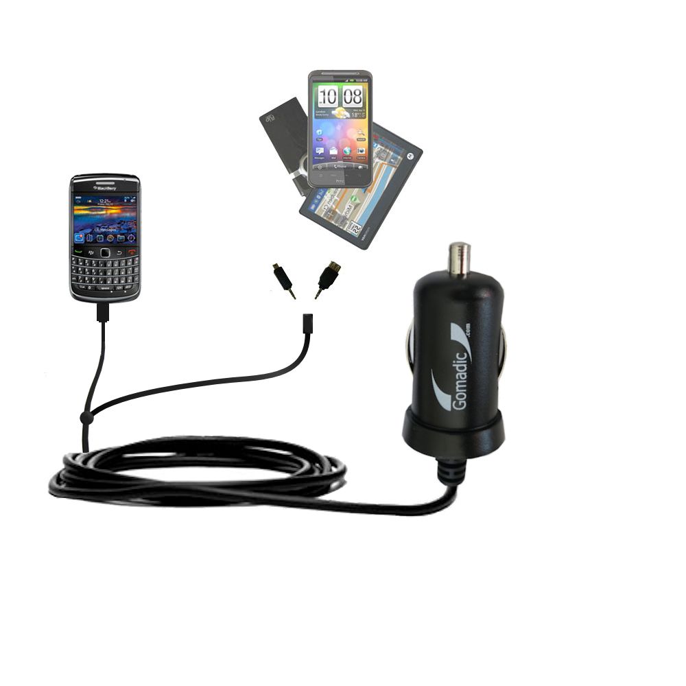 mini Double Car Charger with tips including compatible with the Blackberry Onyx III