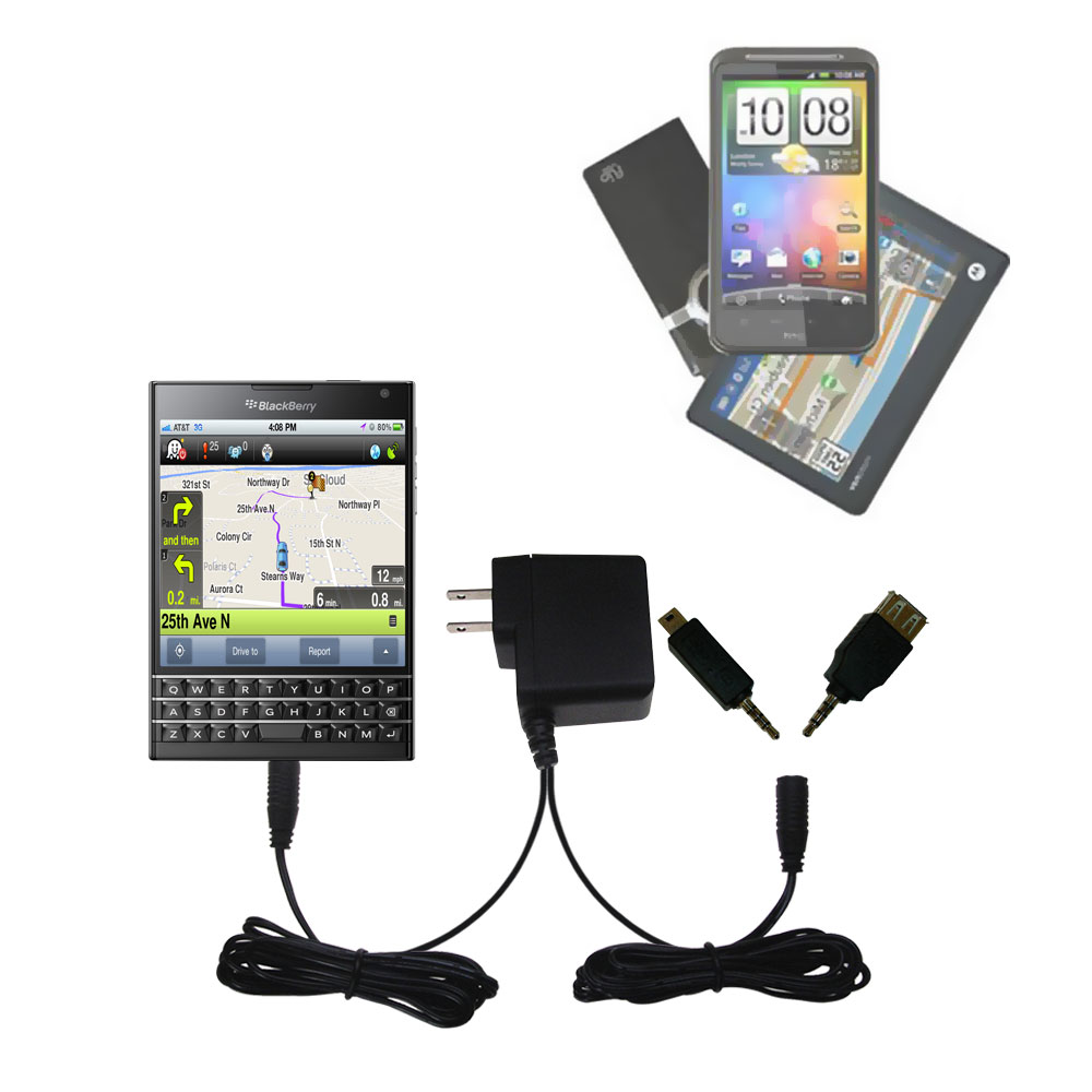 Double Wall Home Charger with tips including compatible with the Blackberry Passport
