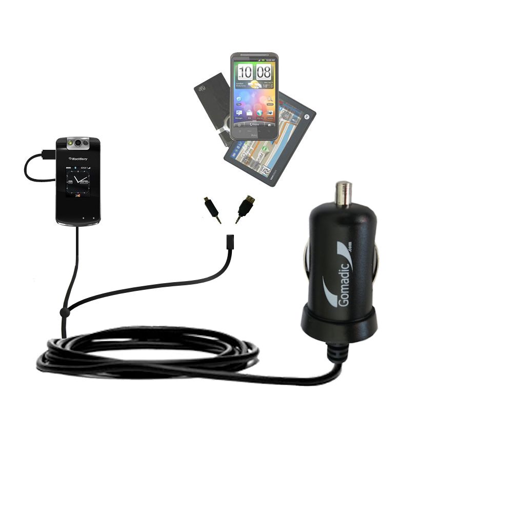 mini Double Car Charger with tips including compatible with the Blackberry Pearl Flip