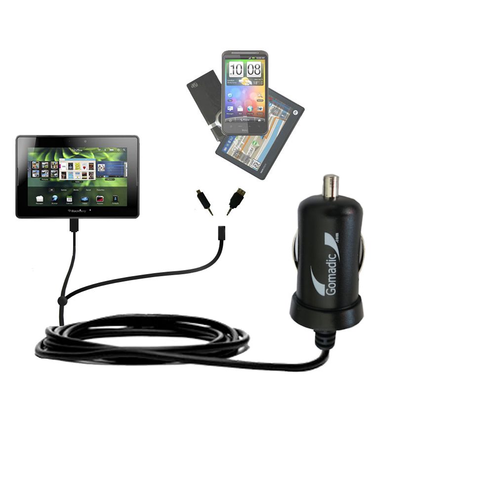 Double Port Micro Gomadic Car / Auto DC Charger suitable for the Blackberry Playbook Tablet - Charges up to 2 devices simultaneously with Gomadic TipExchange Technology