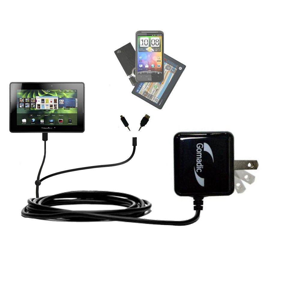 Gomadic Double Wall AC Home Charger suitable for the Blackberry Playbook Tablet - Charge up to 2 devices at the same time with TipExchange Technology