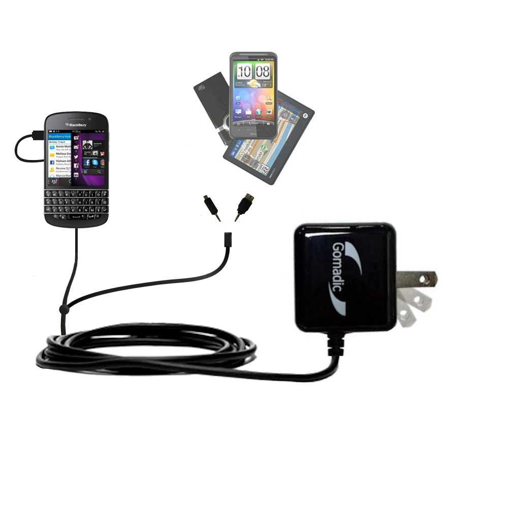Double Wall Home Charger with tips including compatible with the Blackberry Q10