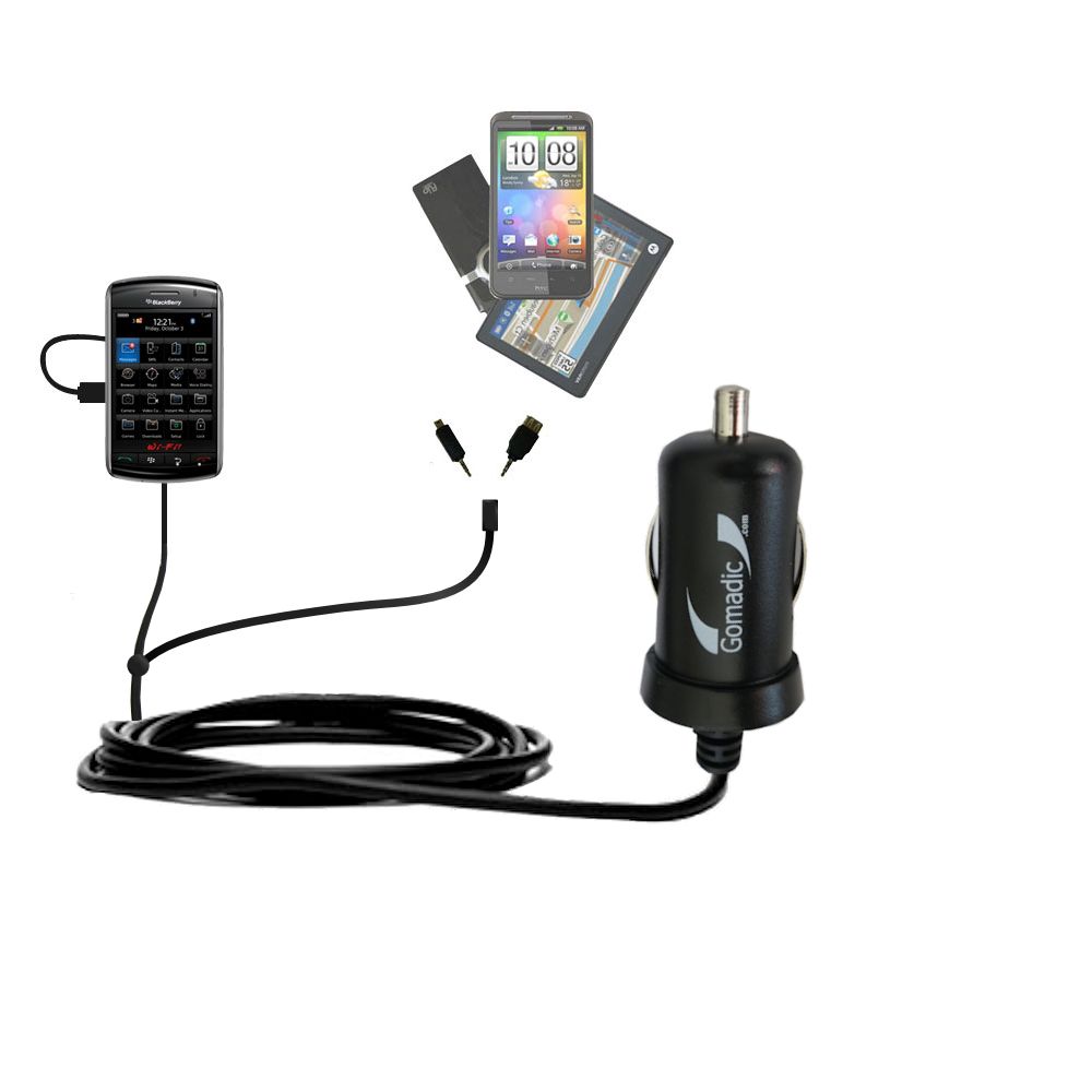 mini Double Car Charger with tips including compatible with the Blackberry Storm 2