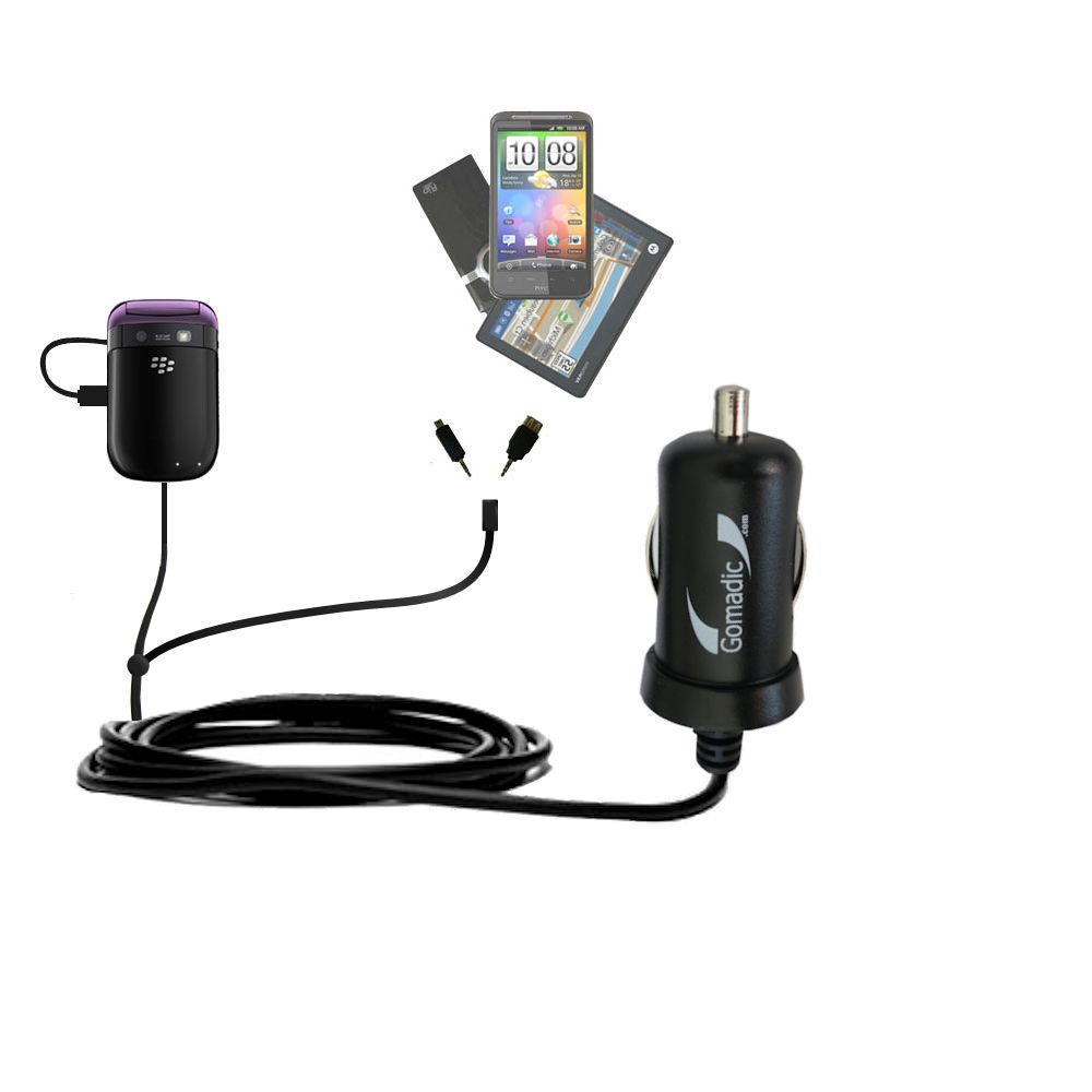 mini Double Car Charger with tips including compatible with the Blackberry Style 9670