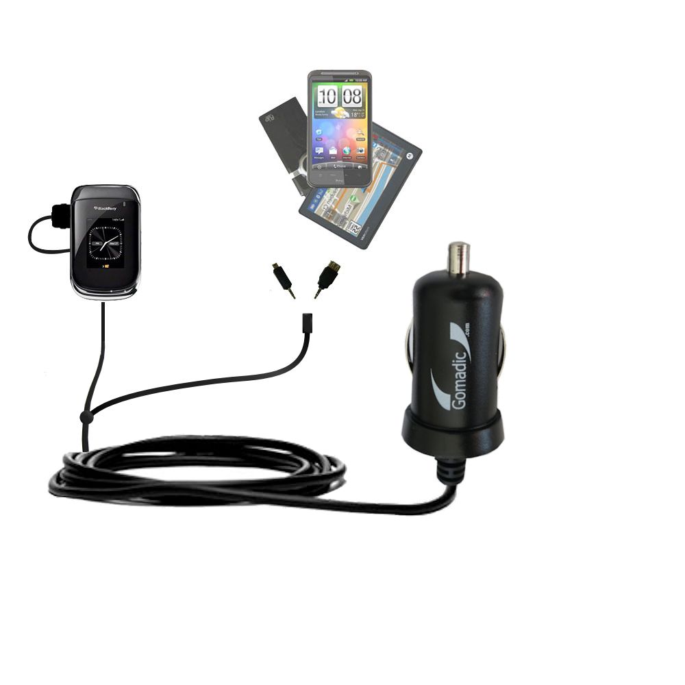 mini Double Car Charger with tips including compatible with the Blackberry Style