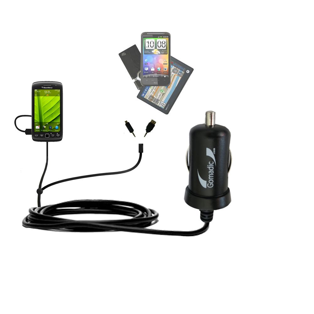 Double Port Micro Gomadic Car / Auto DC Charger suitable for the Blackberry Torch 9850 - Charges up to 2 devices simultaneously with Gomadic TipExchange Technology