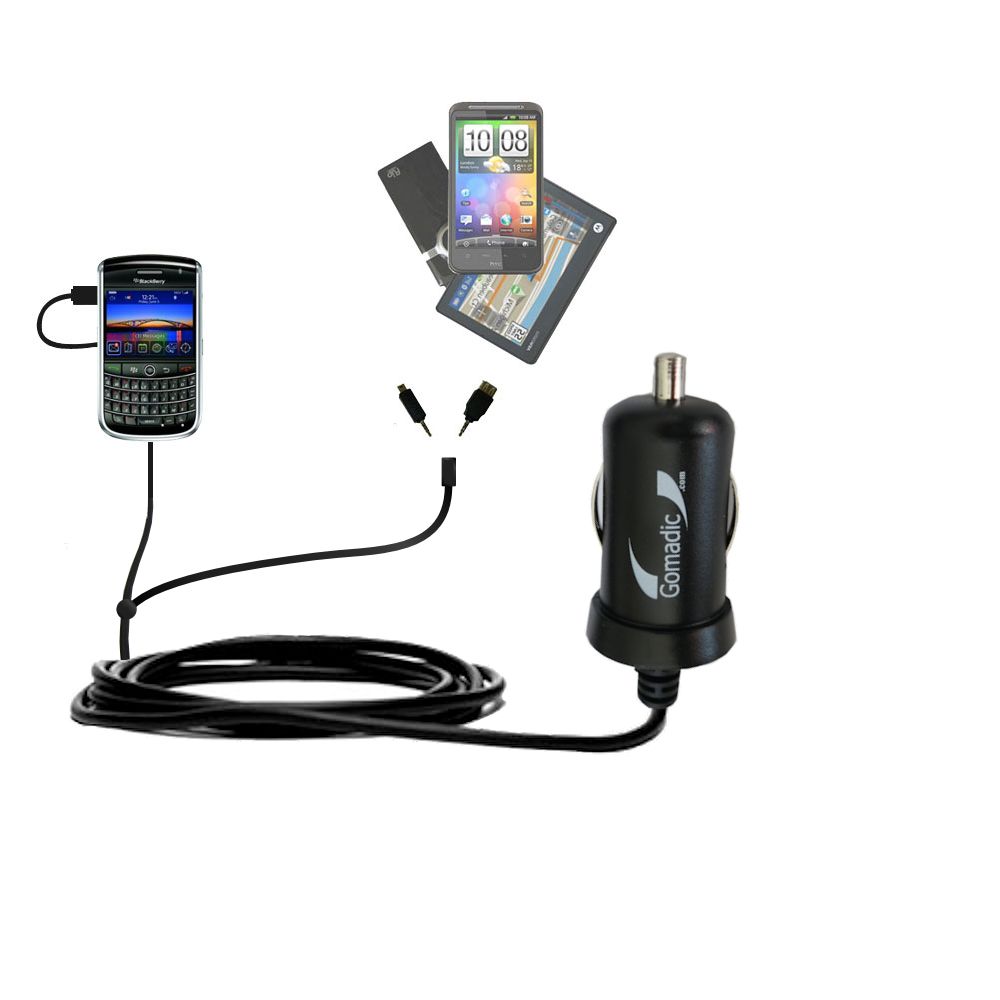 mini Double Car Charger with tips including compatible with the Blackberry Tour 2