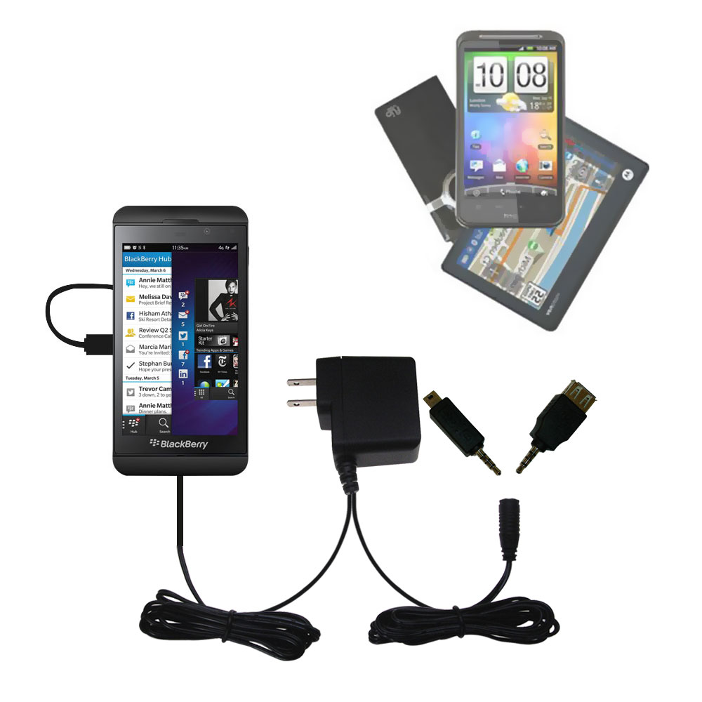 Double Wall Home Charger with tips including compatible with the Blackberry Z10