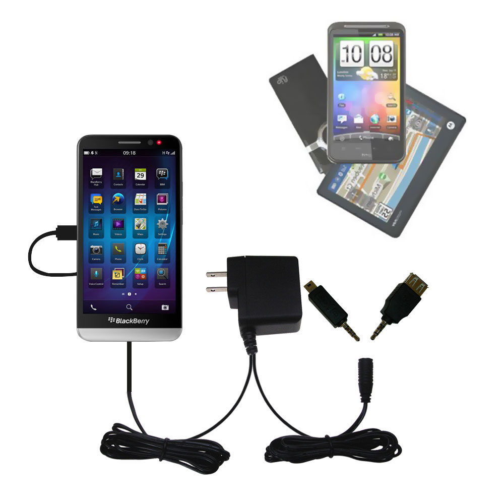 Double Wall Home Charger with tips including compatible with the Blackberry Z30