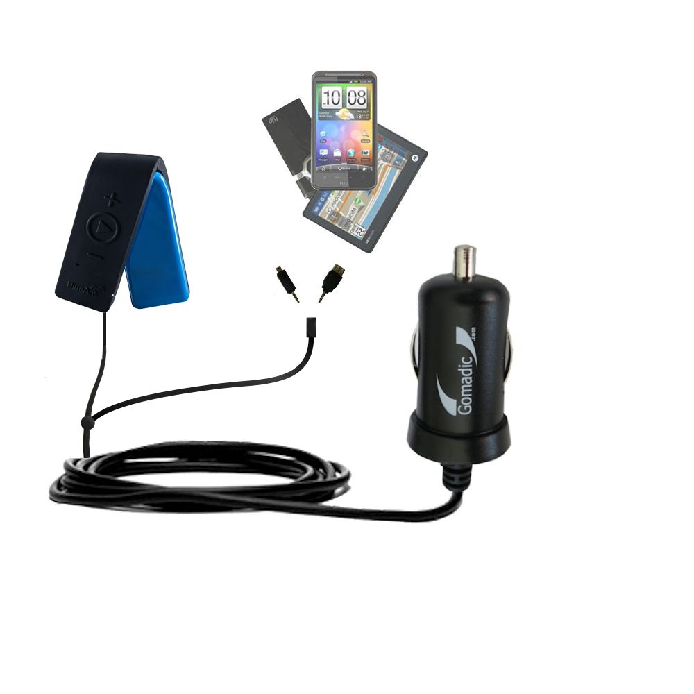 Double Port Micro Gomadic Car / Auto DC Charger suitable for the BlueAnt RIBBON - Charges up to 2 devices simultaneously with Gomadic TipExchange Technology