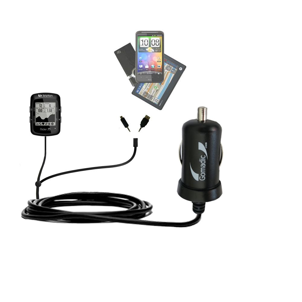 mini Double Car Charger with tips including compatible with the Bryton Rider 30
