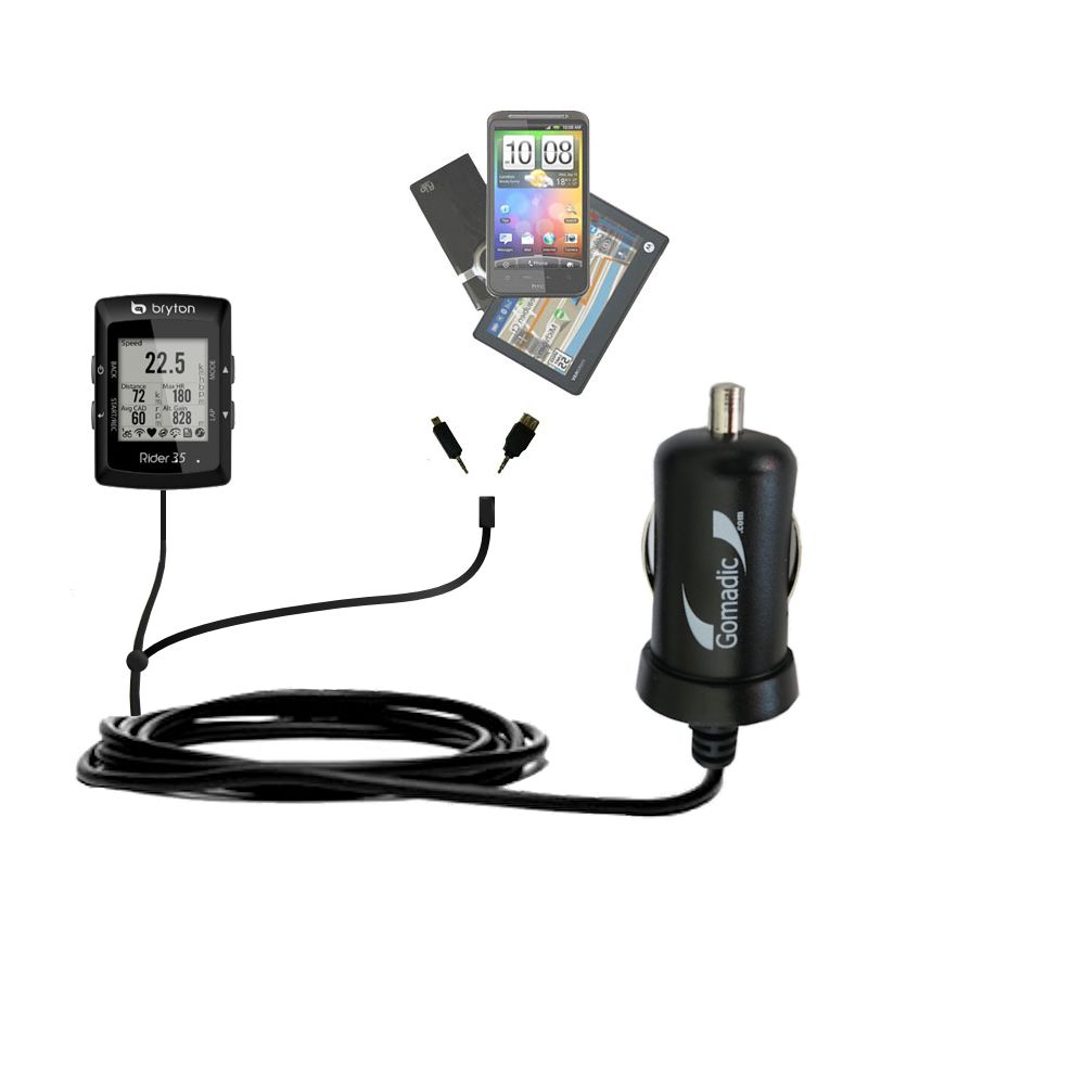 mini Double Car Charger with tips including compatible with the Bryton Rider 35