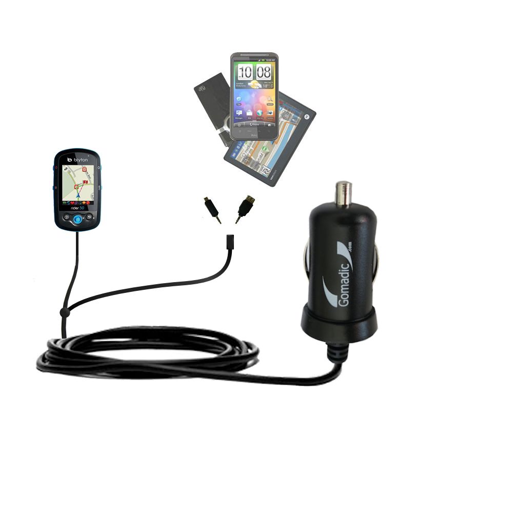 mini Double Car Charger with tips including compatible with the Bryton Rider 50