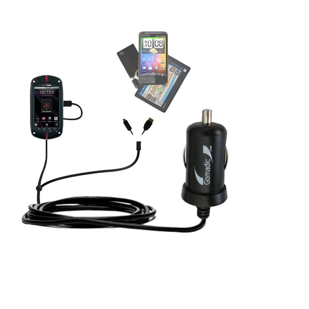 Double Port Micro Gomadic Car / Auto DC Charger suitable for the Casio GzOne Commando - Charges up to 2 devices simultaneously with Gomadic TipExchange Technology
