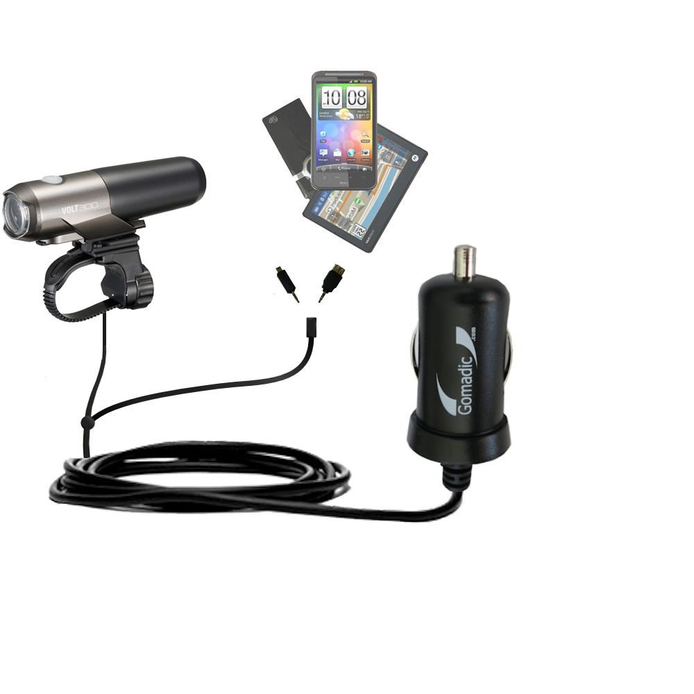 mini Double Car Charger with tips including compatible with the Cateye Volt 300 HL-EL460RC