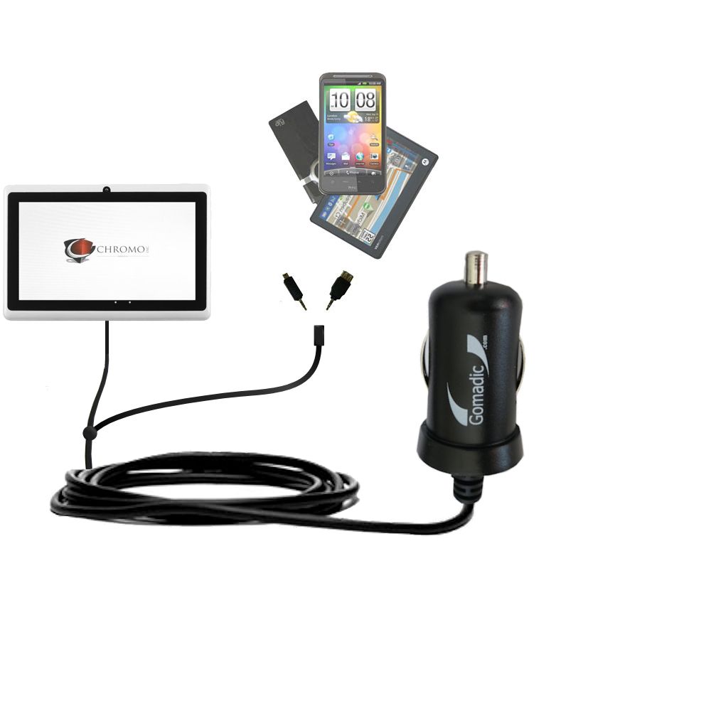 mini Double Car Charger with tips including compatible with the Chromo Inc 7 Inch Android Tablet