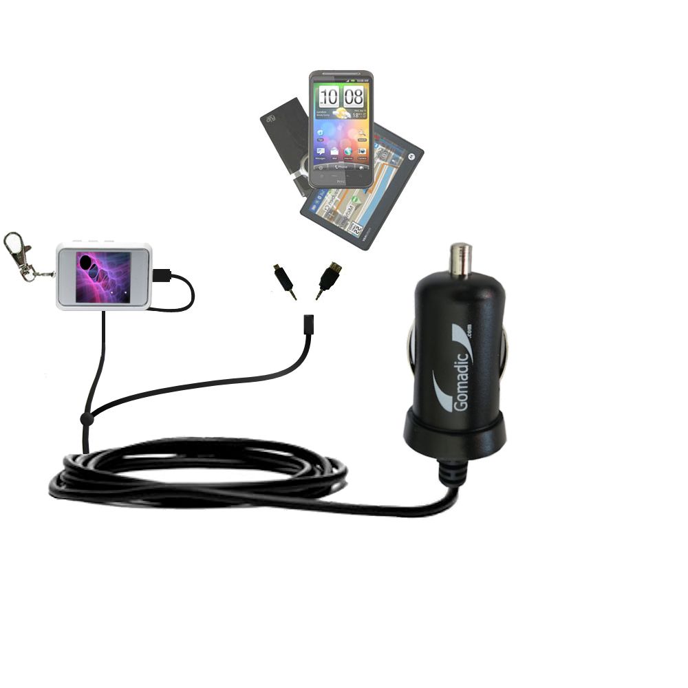 mini Double Car Charger with tips including compatible with the Coby DP151 keychain frame