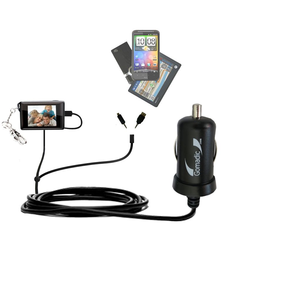 mini Double Car Charger with tips including compatible with the Coby DP180 keychain frame