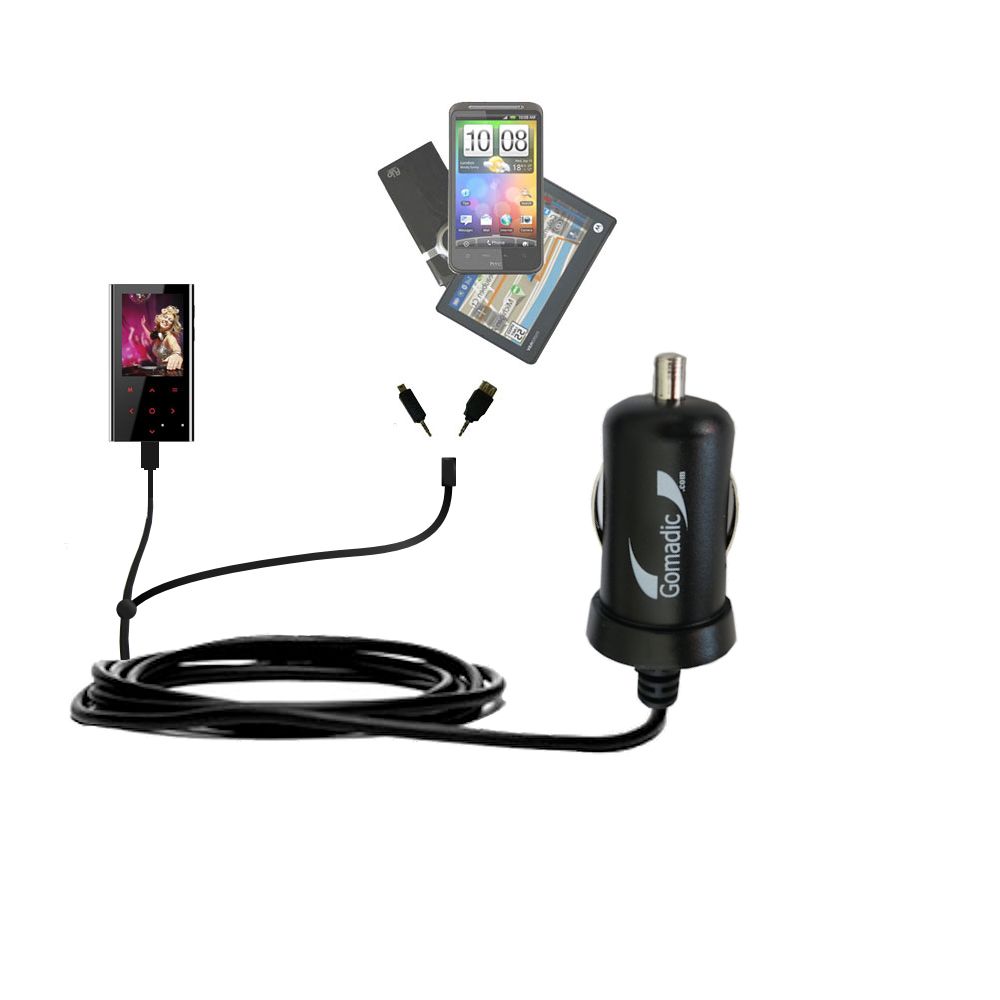mini Double Car Charger with tips including compatible with the Coby MP725