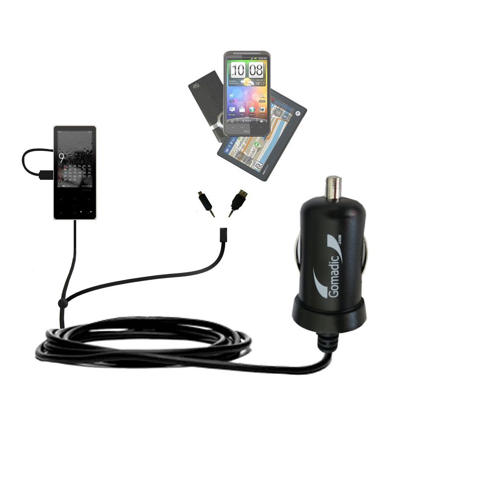 mini Double Car Charger with tips including compatible with the Cowon iAudio 10 / i10