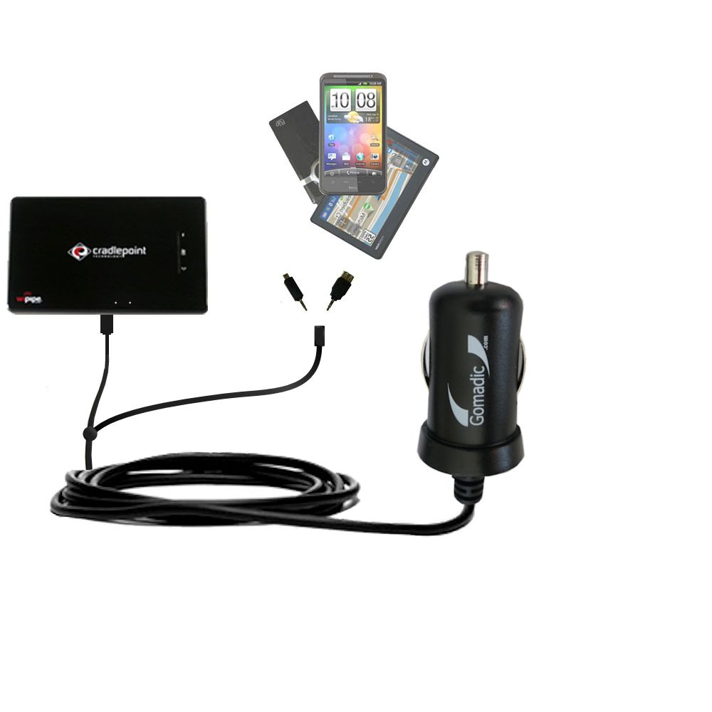 mini Double Car Charger with tips including compatible with the Cradlepoint PHS 300