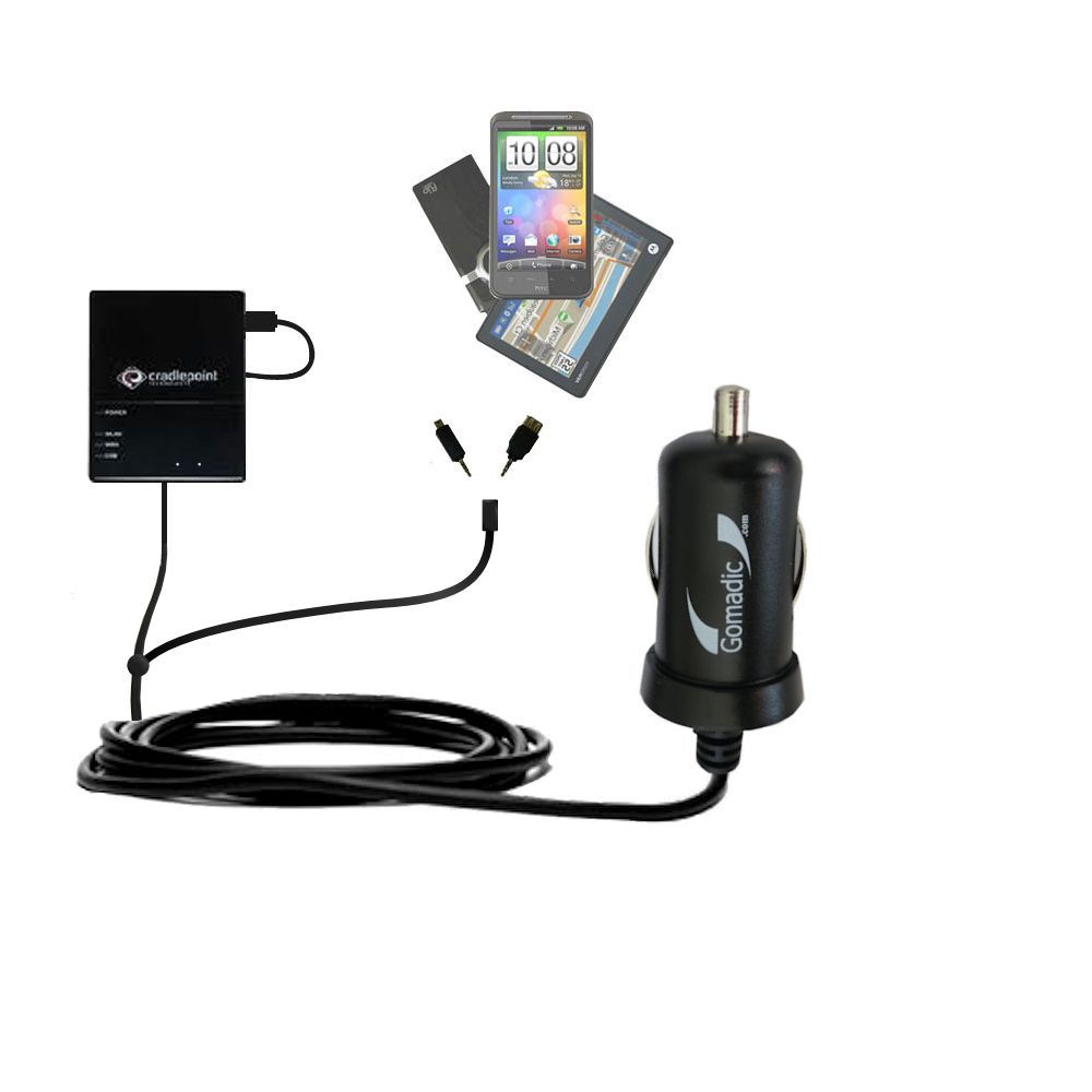 mini Double Car Charger with tips including compatible with the Cradlepoint CTR350 Cellular Travel Router
