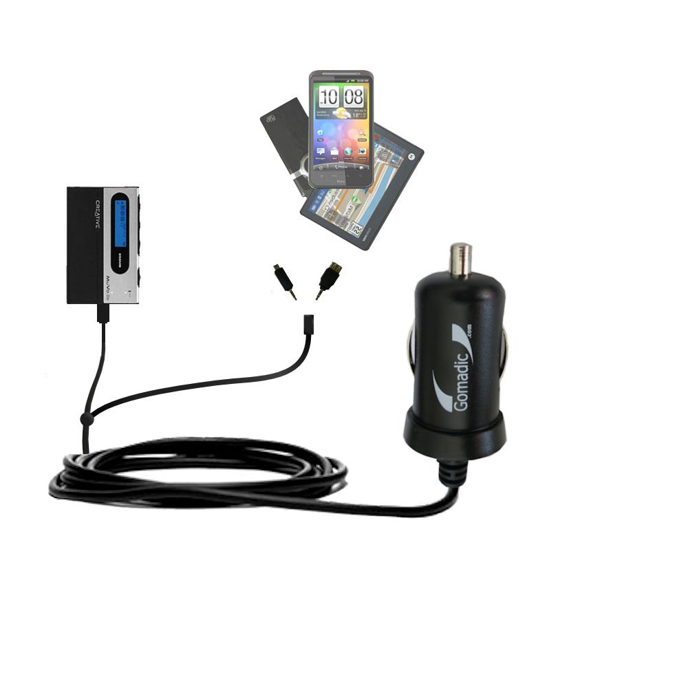 mini Double Car Charger with tips including compatible with the Creative MuVo Slim