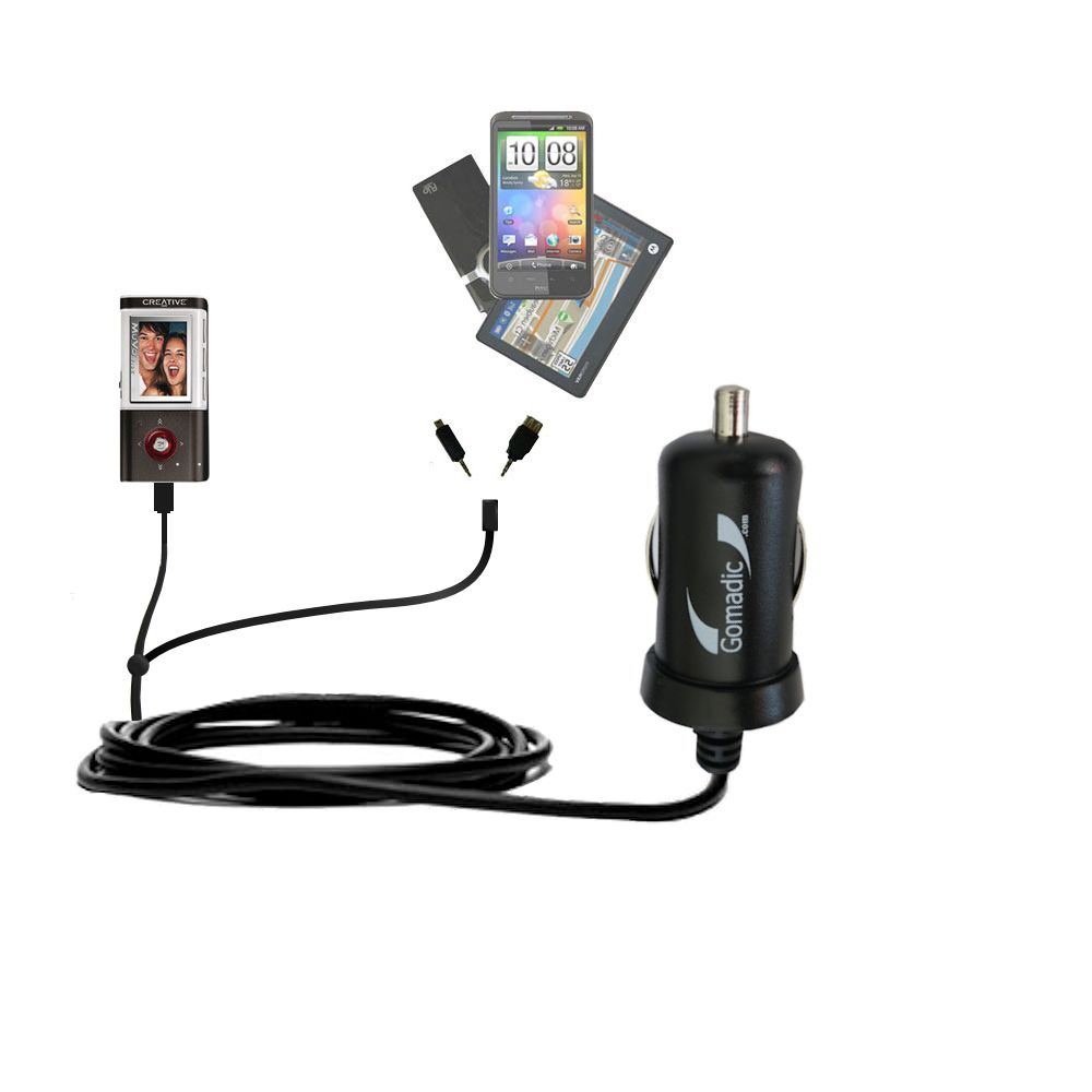 mini Double Car Charger with tips including compatible with the Creative MuVo Vidz