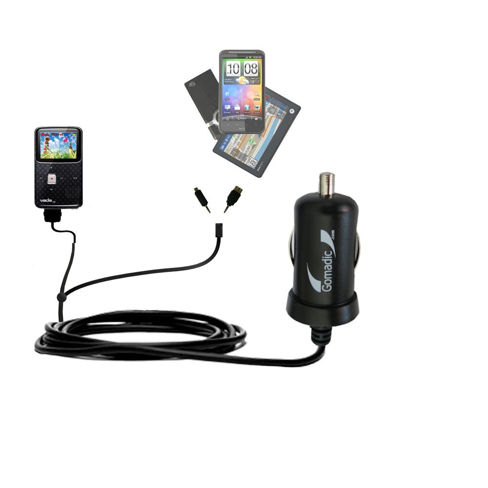 mini Double Car Charger with tips including compatible with the Creative Vado HD