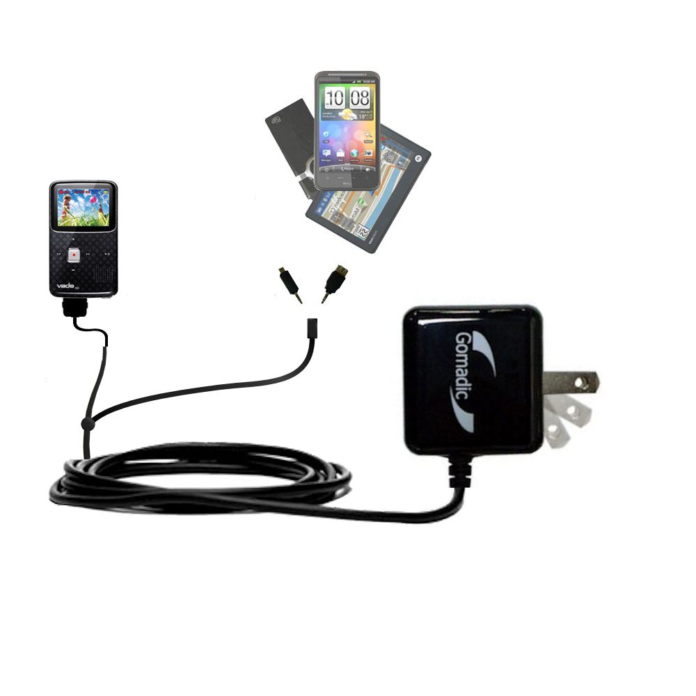 Double Wall Home Charger with tips including compatible with the Creative Vado HD