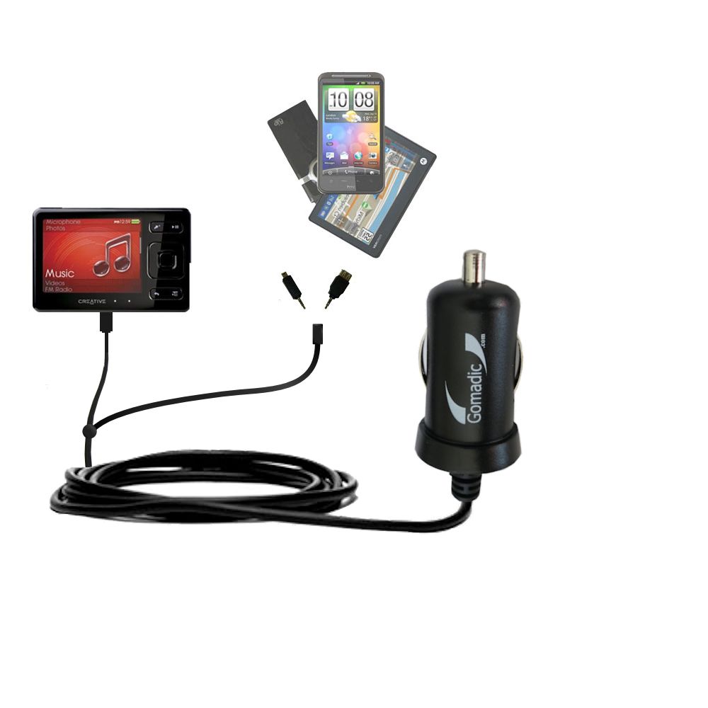 mini Double Car Charger with tips including compatible with the Creative Zen (All GB Versions)