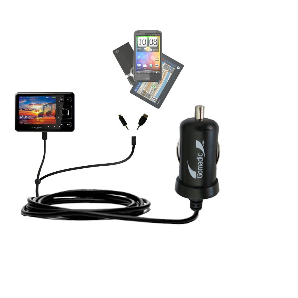 mini Double Car Charger with tips including compatible with the Creative Zen