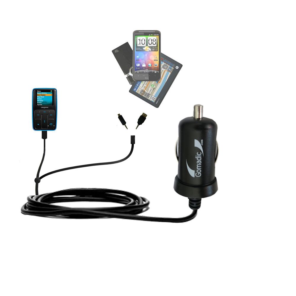 mini Double Car Charger with tips including compatible with the Creative Zen Micro