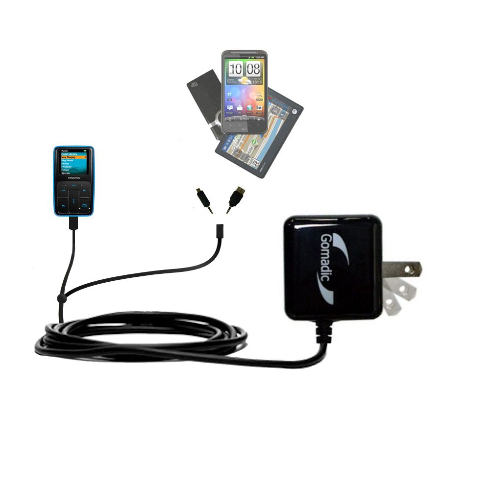 Double Wall Home Charger with tips including compatible with the Creative Zen Micro