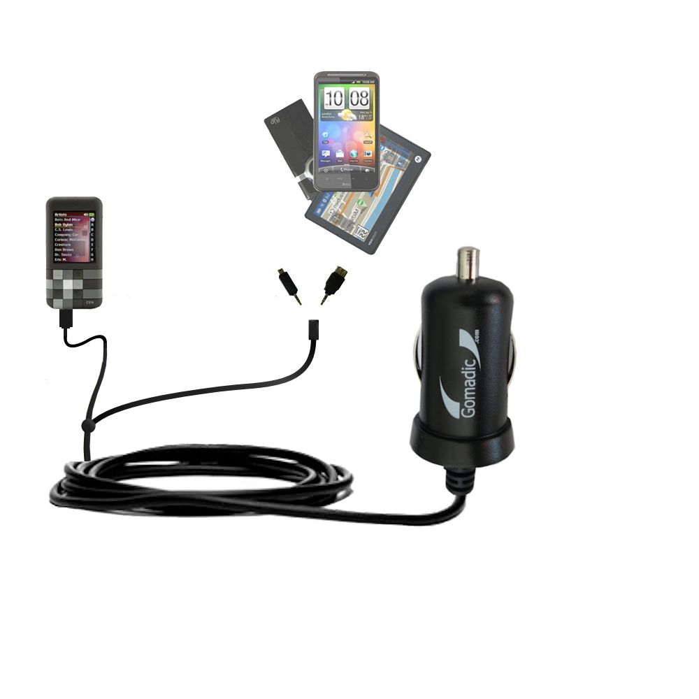 mini Double Car Charger with tips including compatible with the Creative ZEN Mozaic EZ100