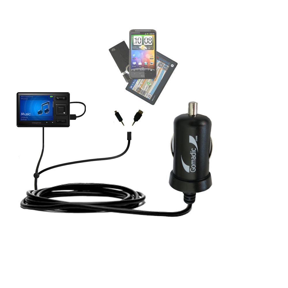 mini Double Car Charger with tips including compatible with the Creative Zen MX