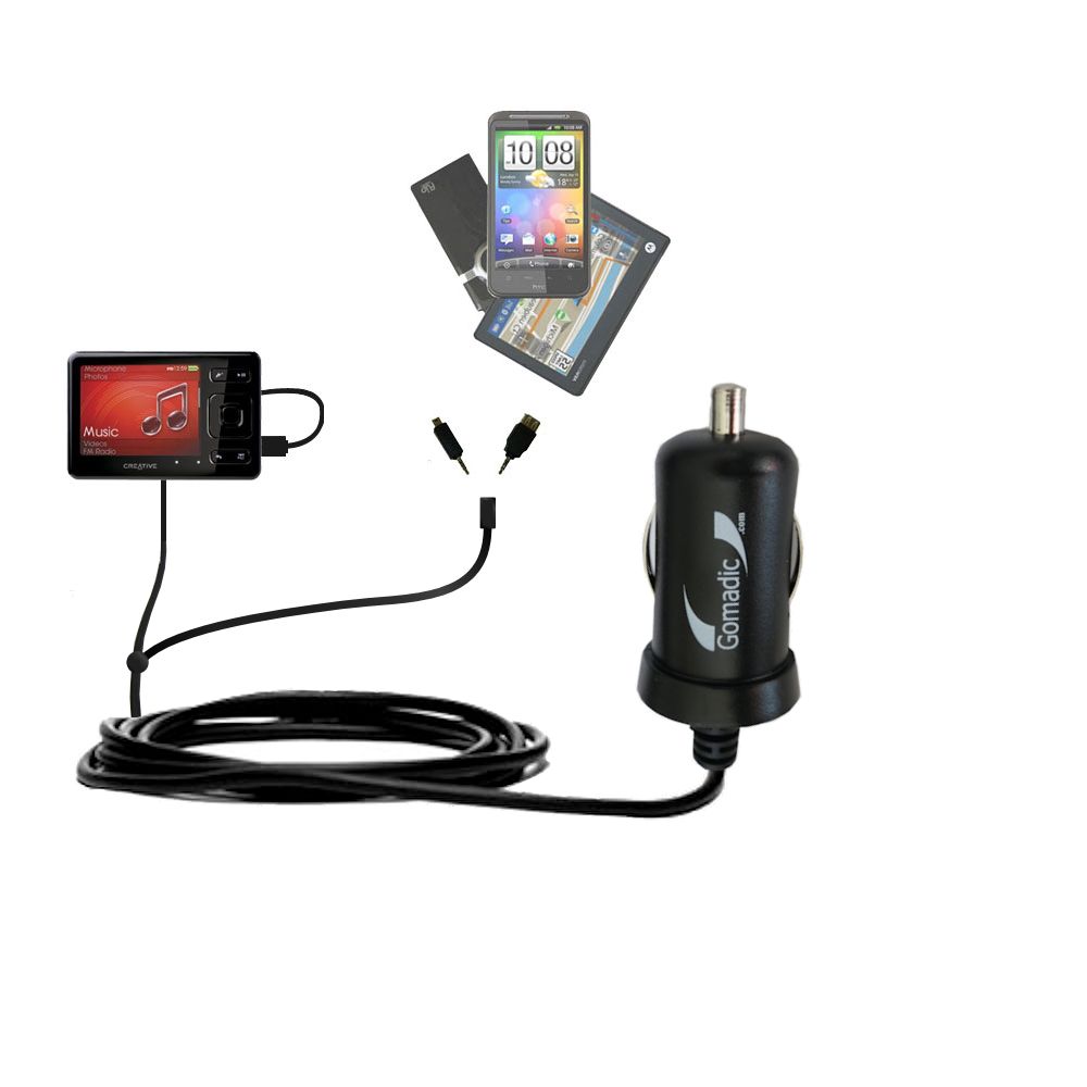 mini Double Car Charger with tips including compatible with the Creative ZEN MX SE
