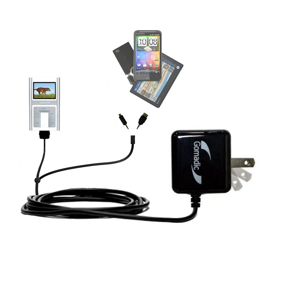Double Wall Home Charger with tips including compatible with the Creative Zen Sleek