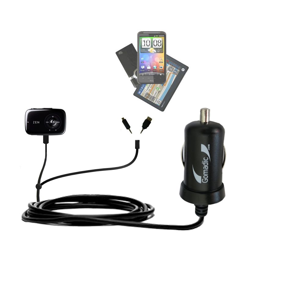 mini Double Car Charger with tips including compatible with the Creative Zen Stone