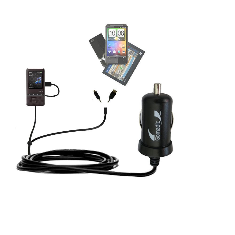 mini Double Car Charger with tips including compatible with the Creative Zen Style 300