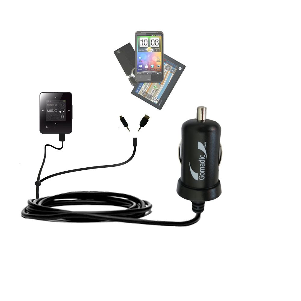 mini Double Car Charger with tips including compatible with the Creative ZEN Style M100