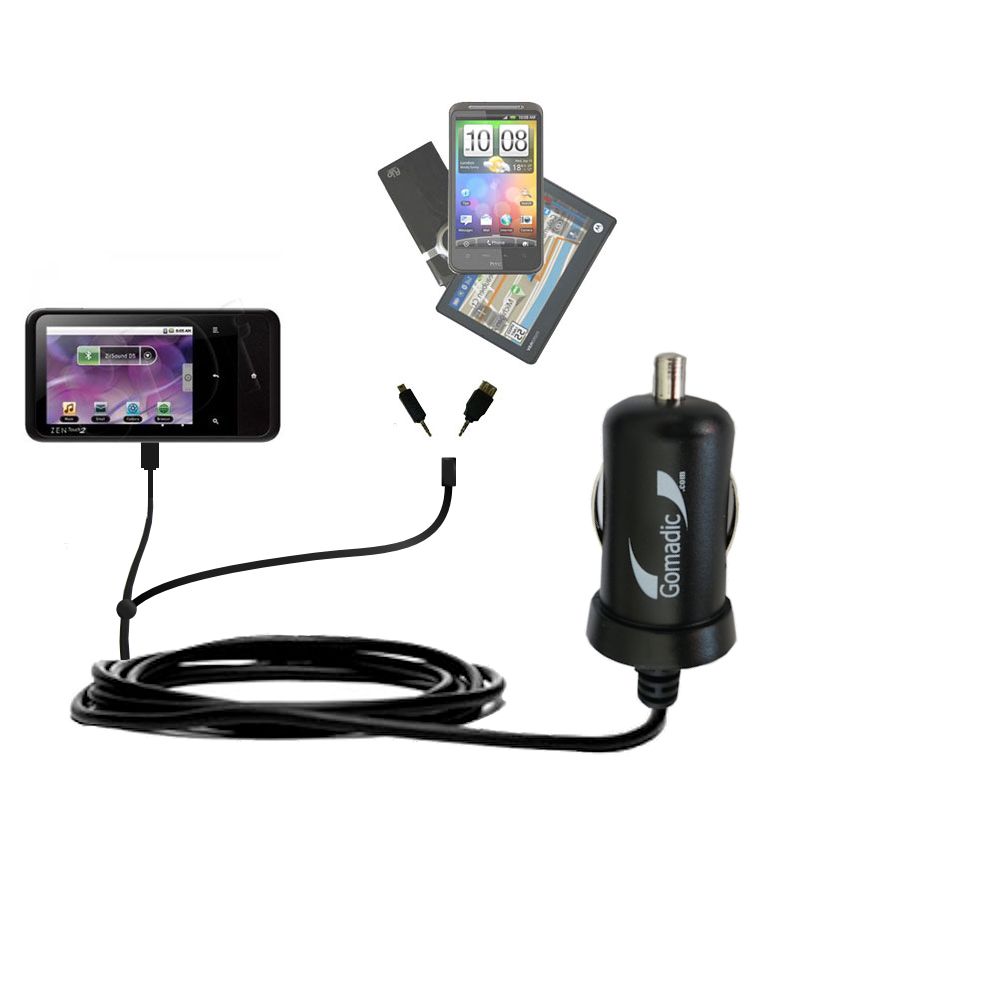 mini Double Car Charger with tips including compatible with the Creative ZEN Touch 2