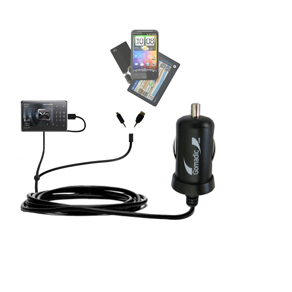 mini Double Car Charger with tips including compatible with the Creative Zen X-Fi