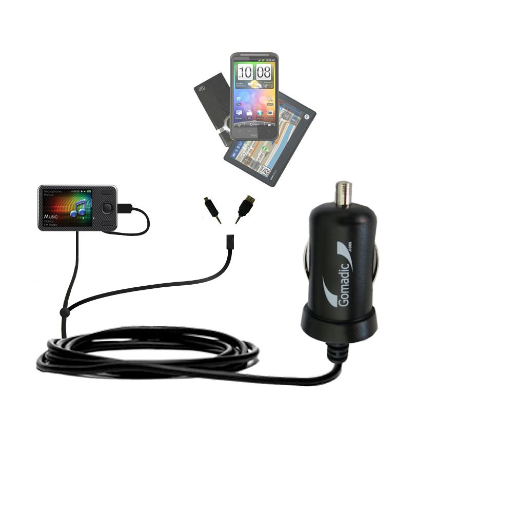 mini Double Car Charger with tips including compatible with the Creative Zen X-Fi Style