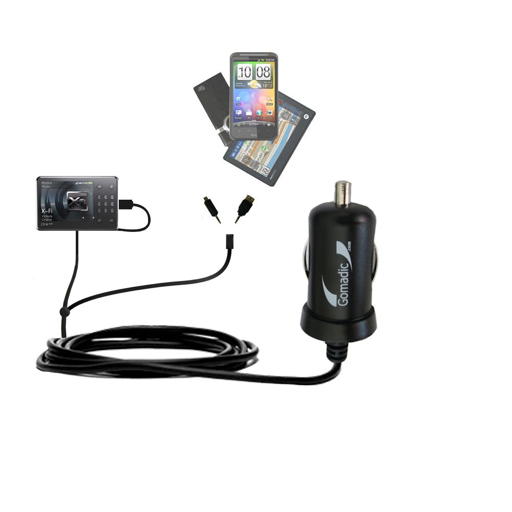 mini Double Car Charger with tips including compatible with the Creative Zen X-Fi with Wireless LAN